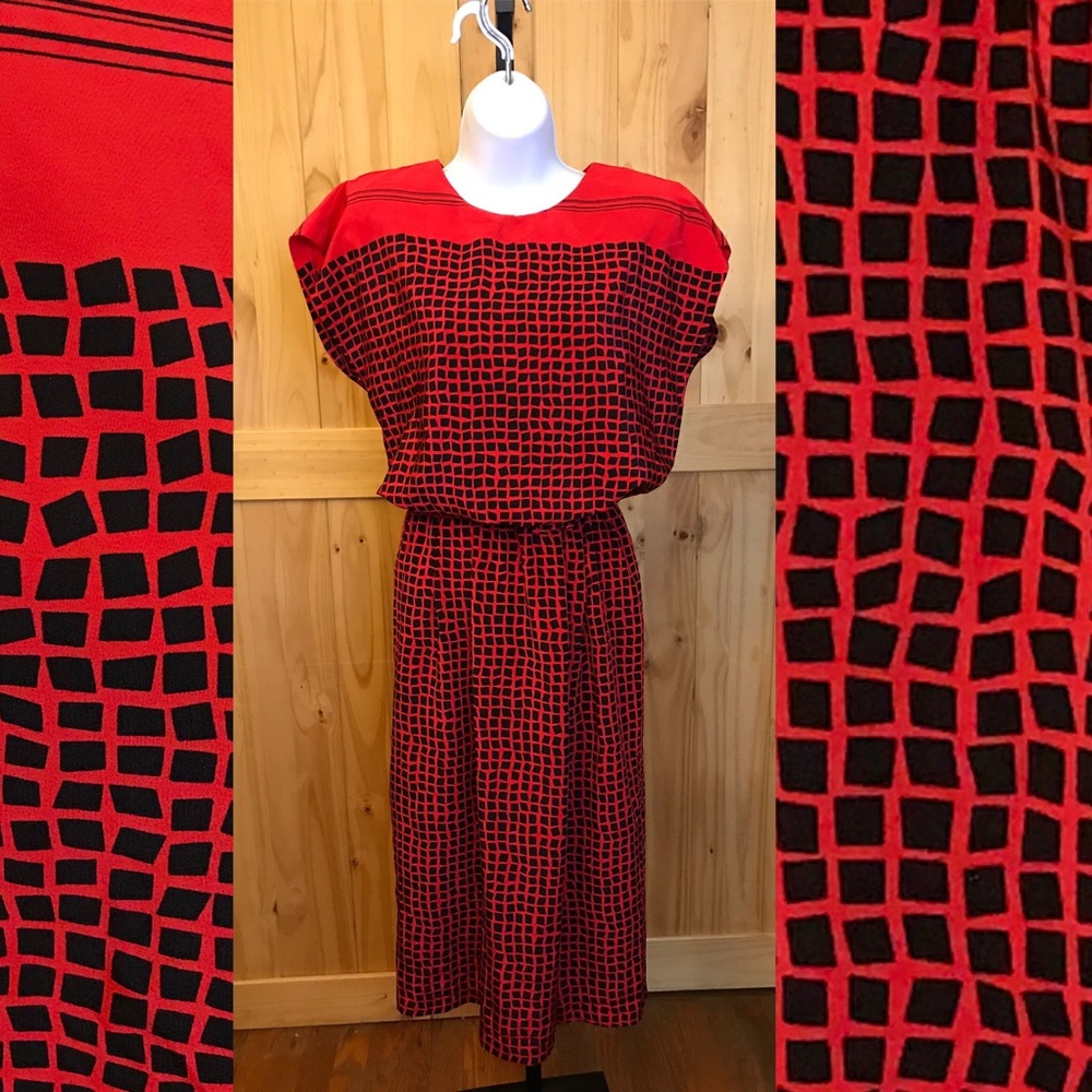 Vintage 80s red black check Pellini dress elastic